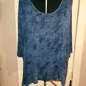 NWOT One World Blue Beaded Tie Dye Tunic 5X